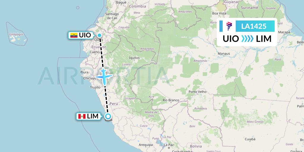 LA1425 LAN Airlines Flight Map: Quito to Lima