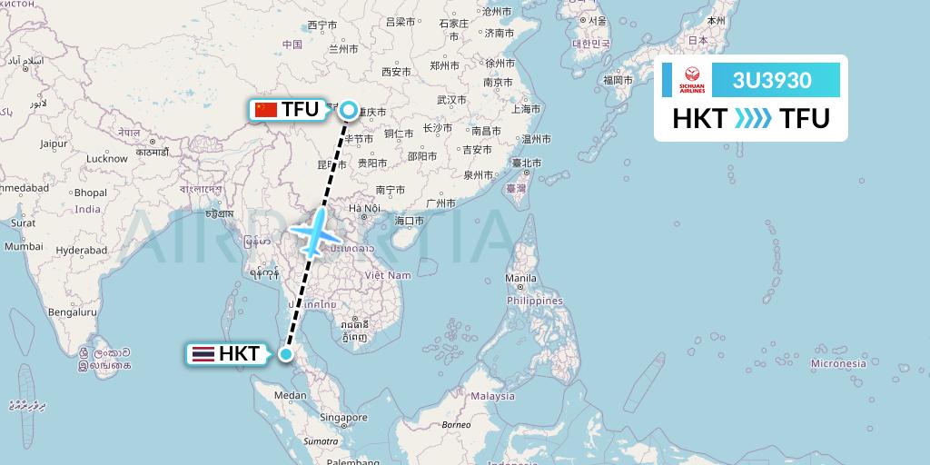 3U3930 Sichuan Airlines Flight Map: Phuket to Chengdu