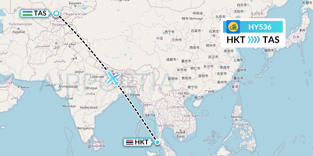 HY536 Uzbekistan Airways Flight Map: Phuket to Tashkent