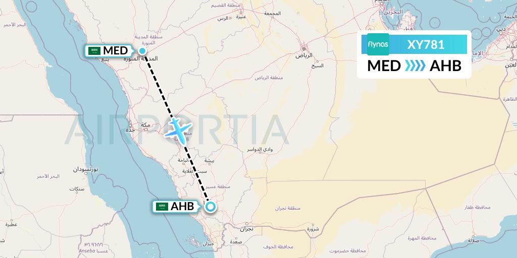 XY781 Flynas Flight Map: Medina to Abha
