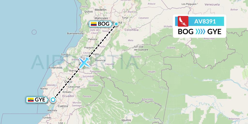 AV8391 Avianca Flight Map: Bogota to Guayaquil