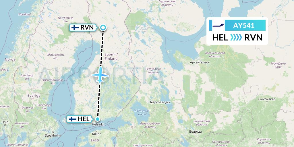 AY541 Finnair Flight Map: Helsinki to Rovaniemi