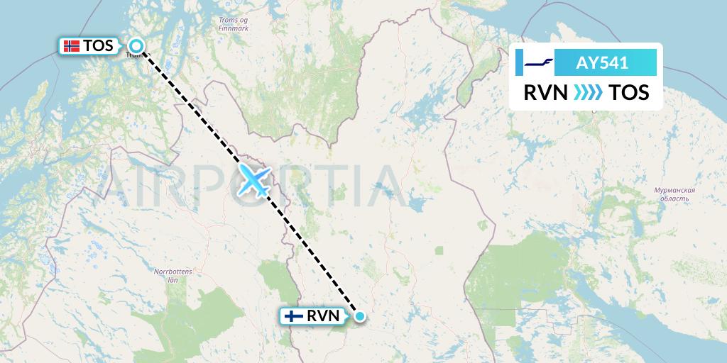 AY541 Finnair Flight Map: Rovaniemi to Tromso