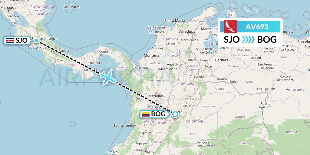 AV693 Avianca Flight Map: San Jose to Bogota