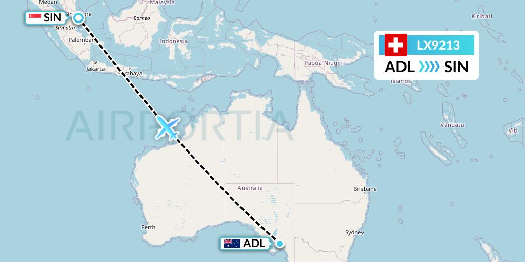 LX9213 Swiss Flight Map: Adelaide to Singapore