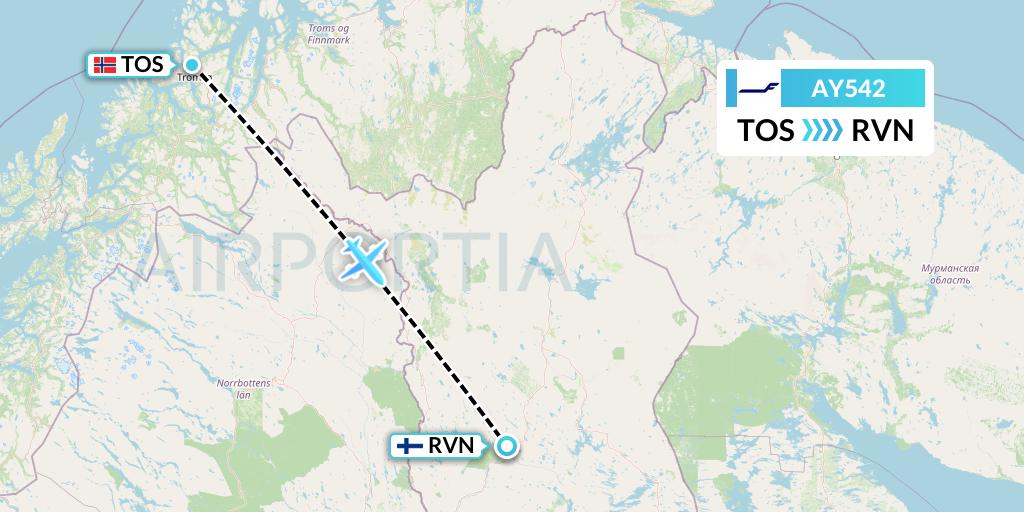 AY542 Finnair Flight Map: Tromso to Rovaniemi