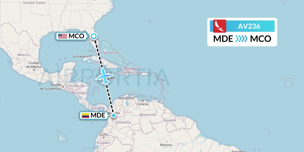 AV236 Avianca Flight Map: Medellin to Orlando