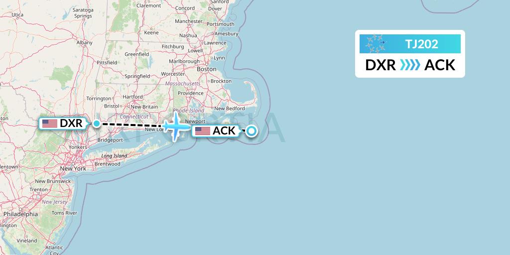 TJ202 Tradewind Aviation Flight Map: Danbury to Nantucket