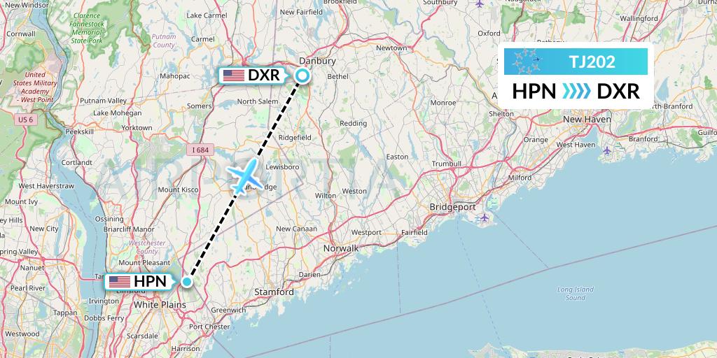 TJ202 Tradewind Aviation Flight Map: White Plains to Danbury