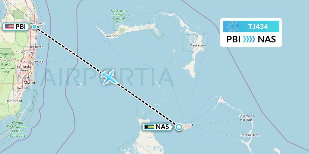 TJ434 Tradewind Aviation Flight Map: West Palm Beach to Nassau