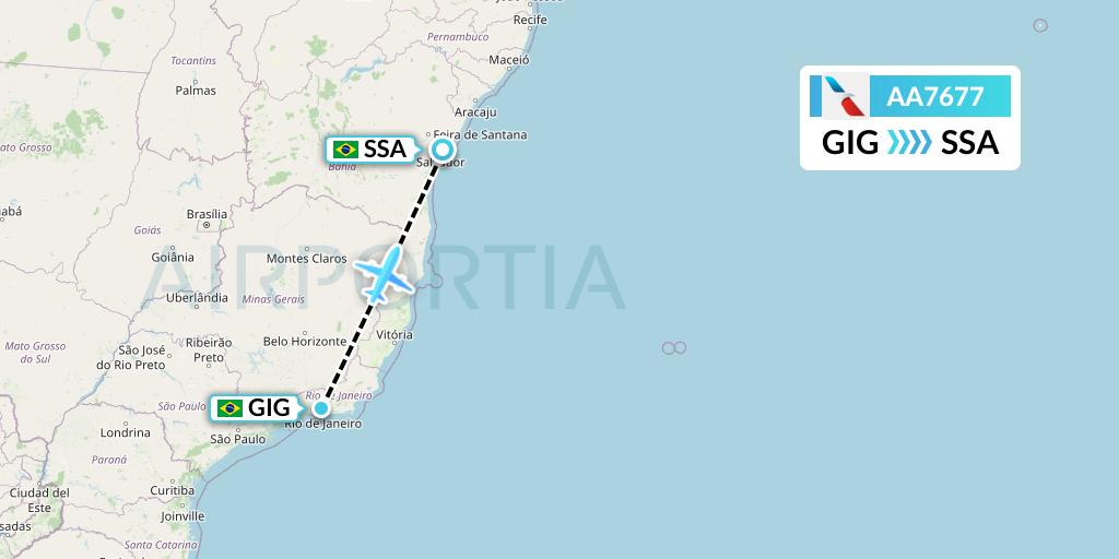 AA7677 American Airlines Flight Map: Rio de Janeiro to Salvador