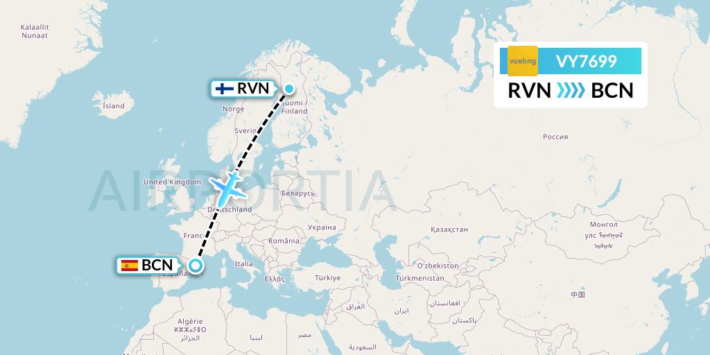 VY7699 Vueling Flight Map: Rovaniemi to Barcelona