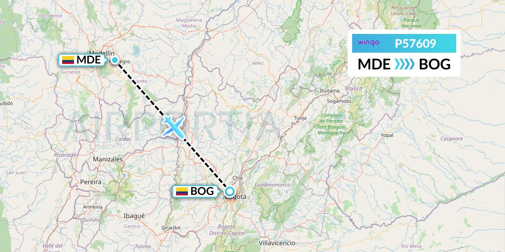 P57609 Copa Airlines Colombia Flight Map: Medellin to Bogota