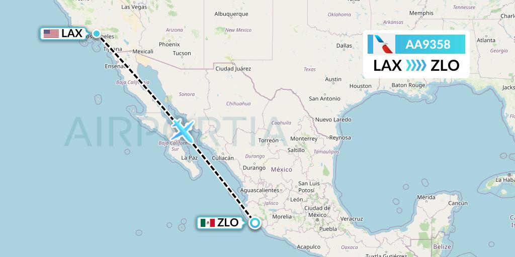 AA9358 American Airlines Flight Map: Los Angeles to Manzanillo