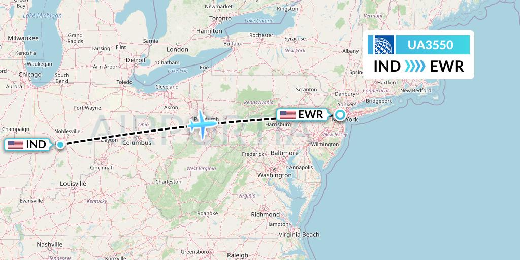 UA3550 United Airlines Flight Map: Indianapolis to New York