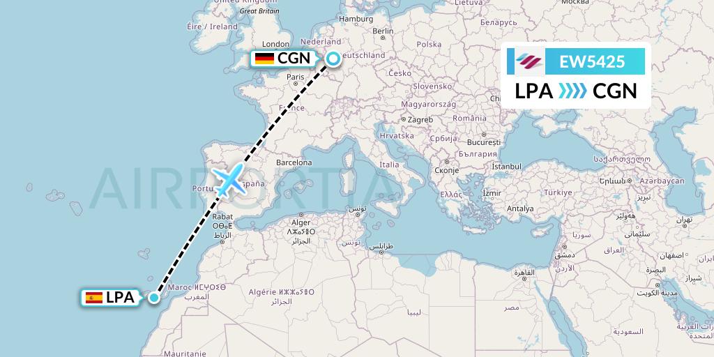 EW5425 Eurowings Flight Map: Las Palmas to Cologne