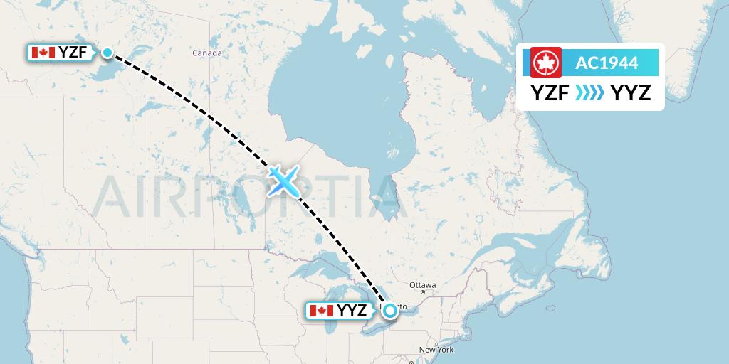 AC1944 Air Canada Flight Map: Yellowknife to Toronto