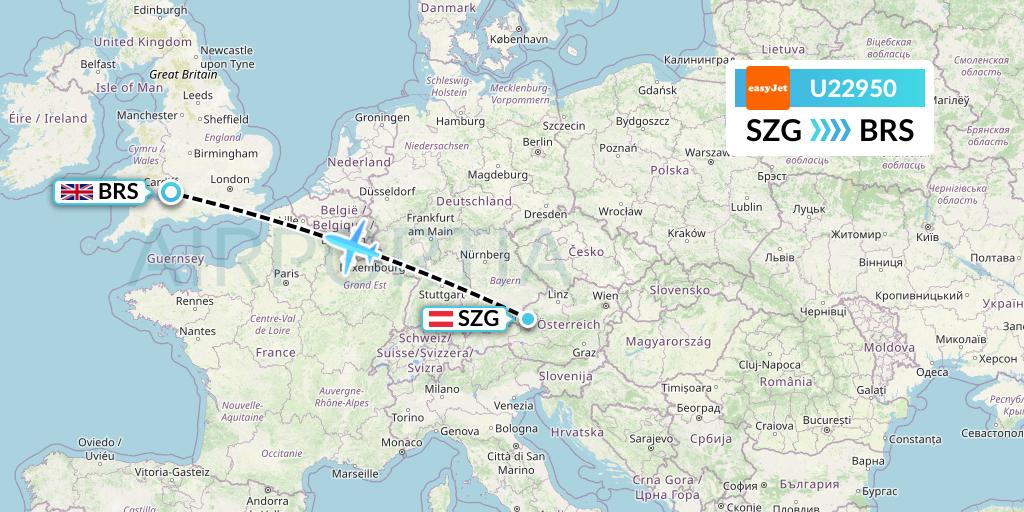 U22950 EasyJet Flight Map: Salzburg to Bristol