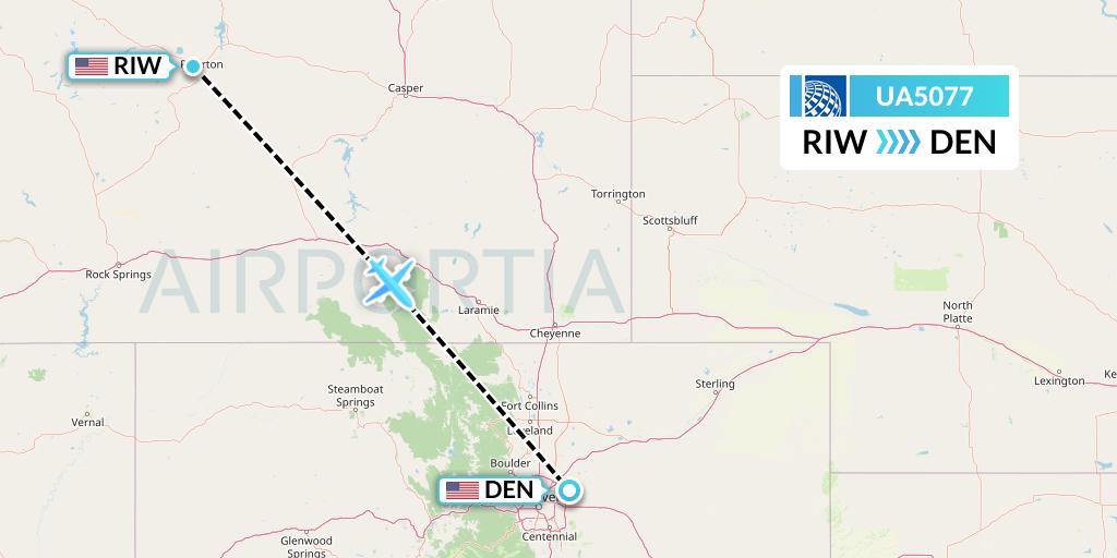 UA5077 United Airlines Flight Map: Riverton to Denver