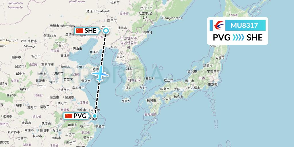 MU8317 China Eastern Airlines Flight Map: Shanghai to Shenyang