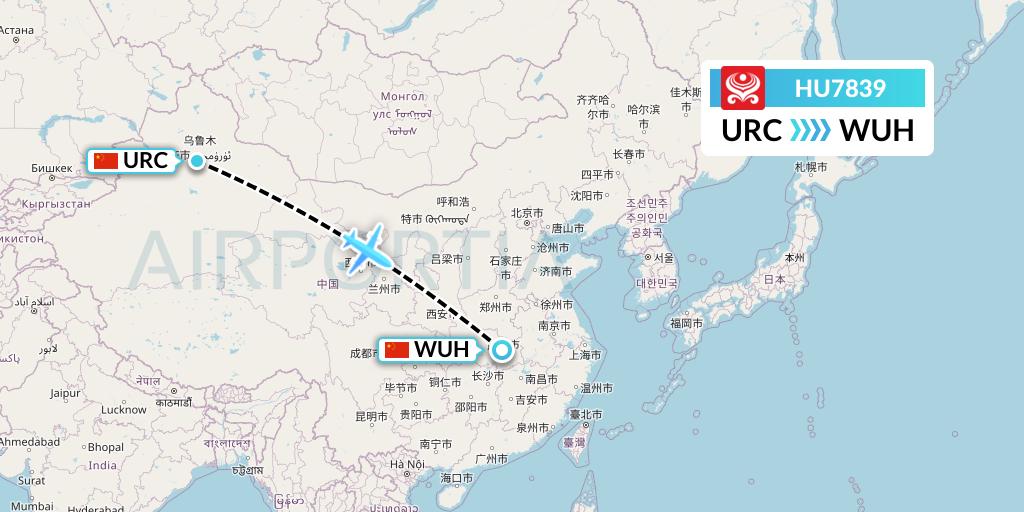 HU7839 Hainan Airlines Flight Map: Urumqi to Wuhan