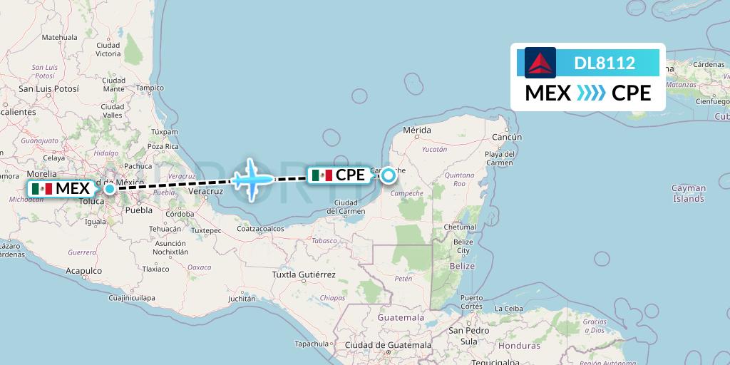 DL8112 Delta Air Lines Flight Map: Mexico City to Campeche