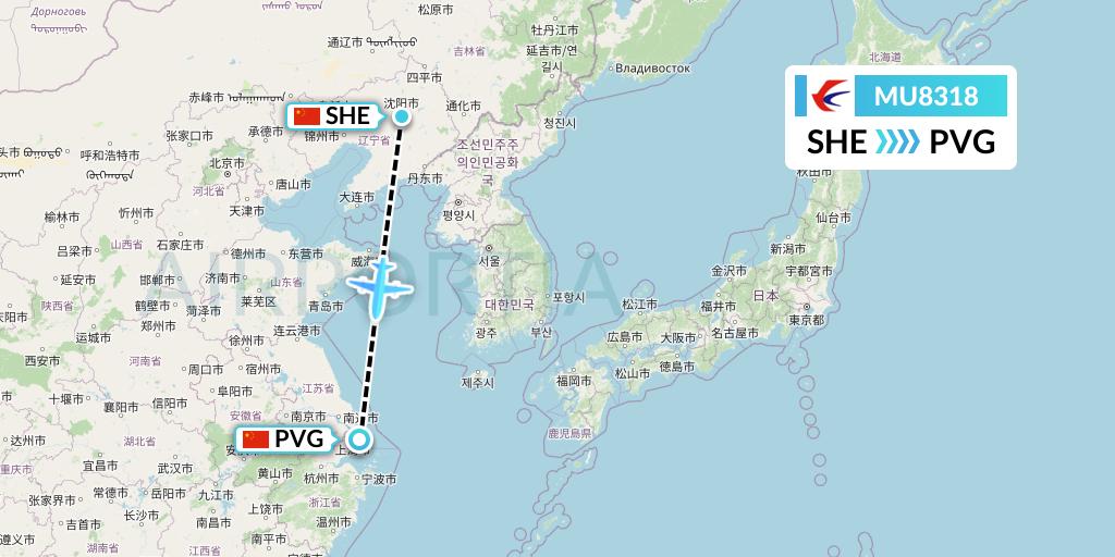 MU8318 China Eastern Airlines Flight Map: Shenyang to Shanghai