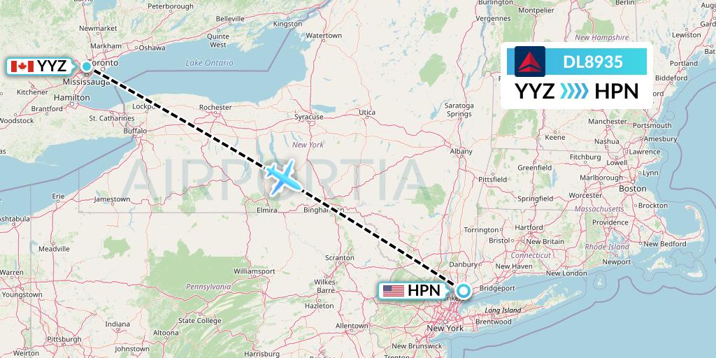 DL8935 Delta Air Lines Flight Map: Toronto to White Plains