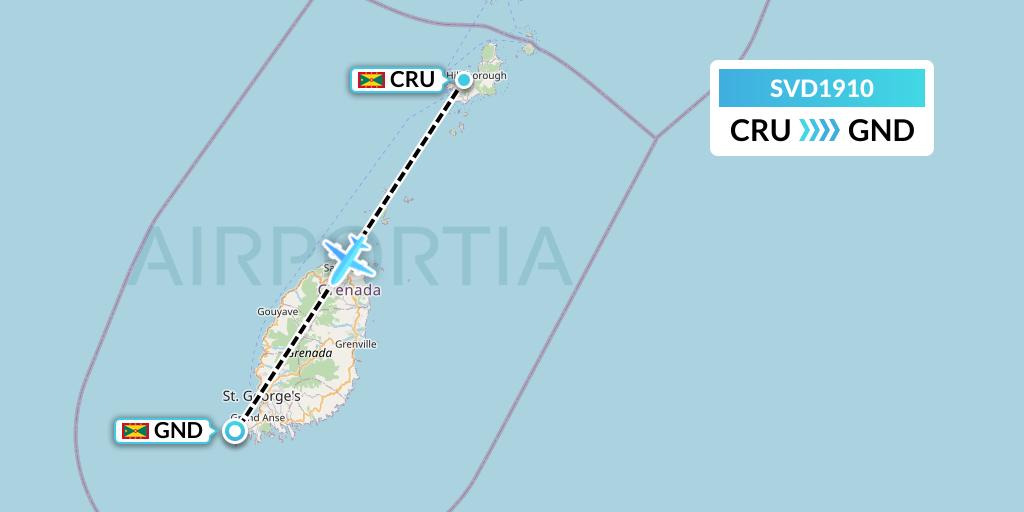 SVD1910 Svg Air Flight Map: Carriacou Island to Point Salines