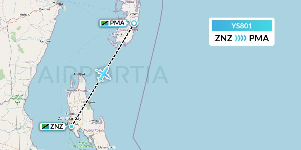 YS801 Flightlink Air Charters Flight Map: Zanzibar to Chake