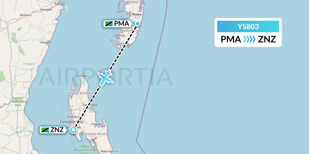 YS803 Flightlink Air Charters Flight Map: Chake to Zanzibar