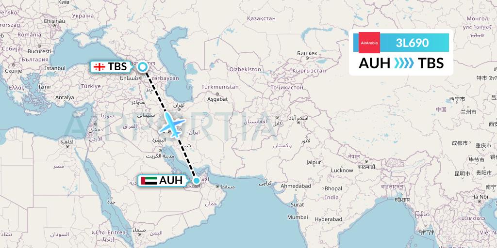 3L690 Air Arabia Abu Dhabi Flight Map: Abu Dhabi to Tbilisi
