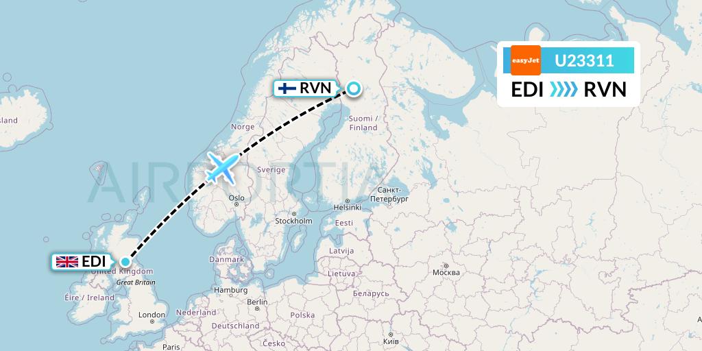 U23311 EasyJet Flight Map: Edinburgh to Rovaniemi