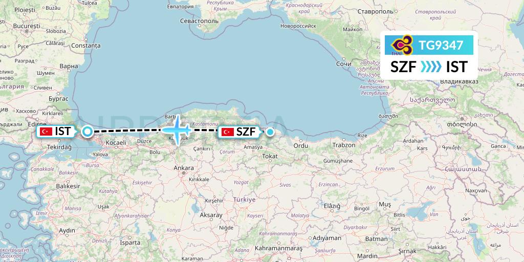 TG9347 Thai Airways Flight Map: Samsun to Istanbul