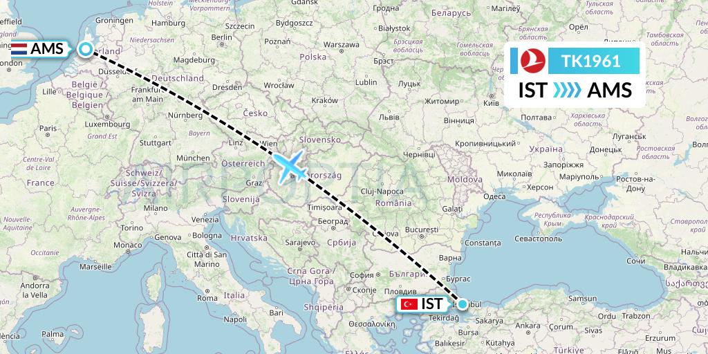 TK1961 Turkish Airlines Flight Map: Istanbul to Amsterdam