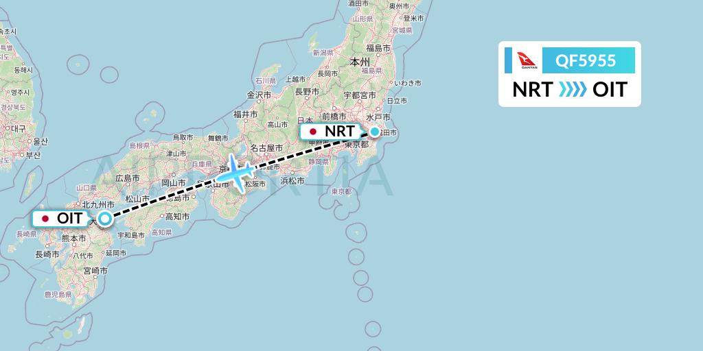 QF5955 Qantas Flight Map: Tokyo to Oita