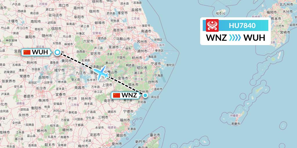 HU7840 Hainan Airlines Flight Map: Wenzhou to Wuhan