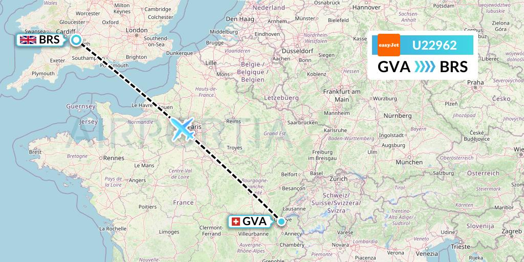 U22962 EasyJet Flight Map: Geneva to Bristol