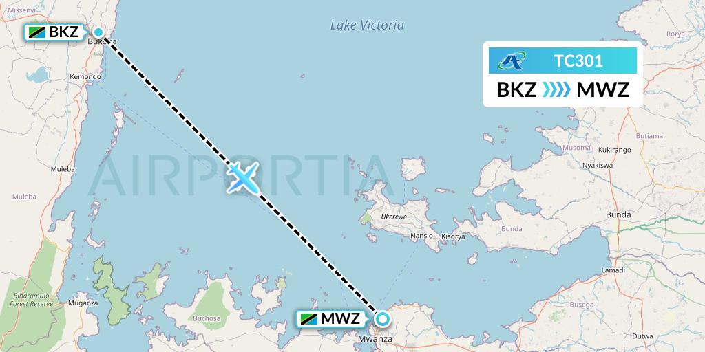 TC301 Air Tanzania Flight Map: Bukoba to Mwanza
