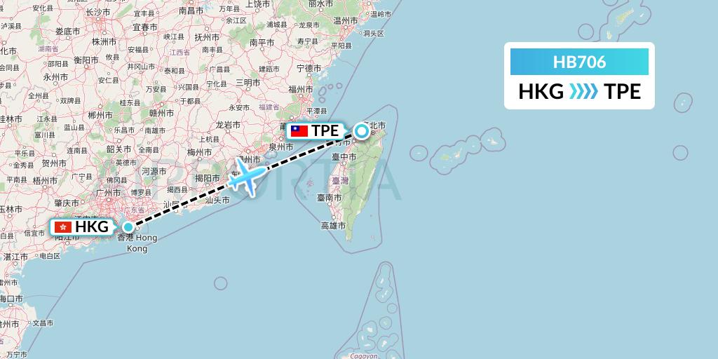 HB706 Greater Bay Airlines Flight Map: Hong Kong to Taipei