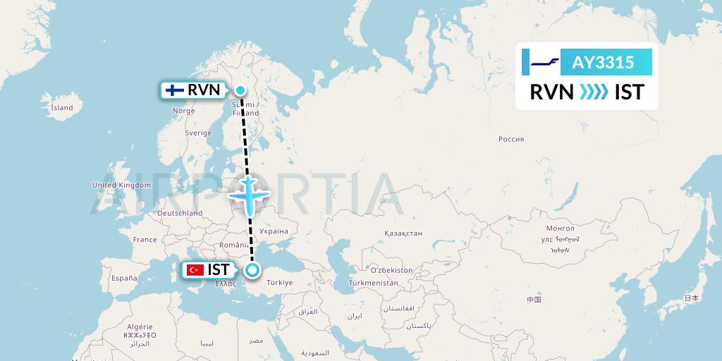 AY3315 Finnair Flight Map: Rovaniemi to Istanbul