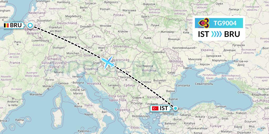 TG9004 Thai Airways Flight Map: Istanbul to Brussels