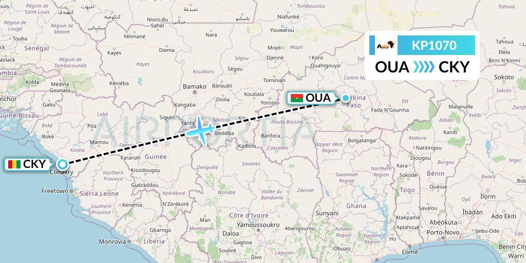 KP1070 ASKY Flight Map: Ouagadougou to Conakry
