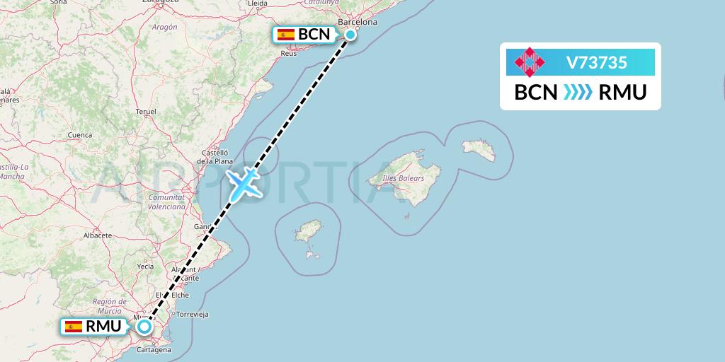 V73735 Volotea Flight Map: Barcelona to Murcia