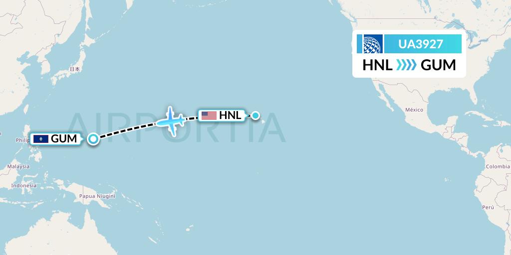 UA3927 United Airlines Flight Map: Honolulu to Guam