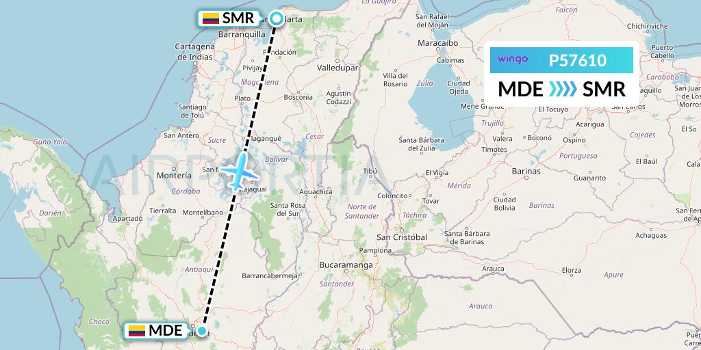 P57610 Copa Airlines Colombia Flight Map: Medellin to Santa Marta