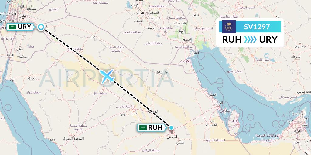 SV1297 Saudi Arabian Airlines Flight Map: Riyadh to Gurayat