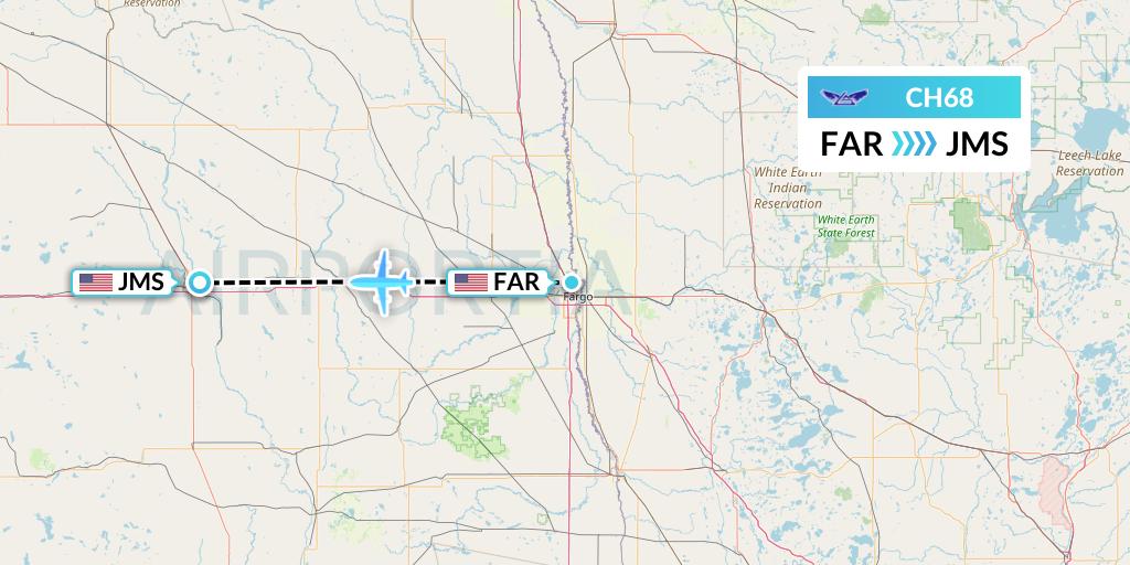 CH68 Bemidji Airlines Flight Map: Fargo to Jamestown
