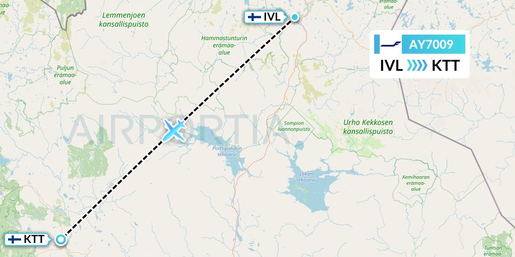 AY7009 Finnair Flight Map: Ivalo to Kittila