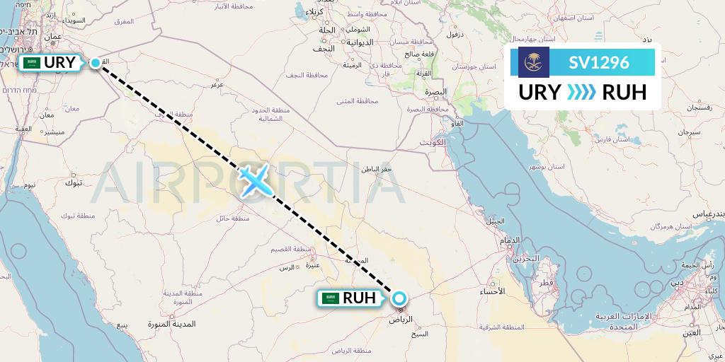 SV1296 Saudi Arabian Airlines Flight Map: Gurayat to Riyadh